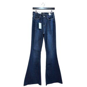 Judy Blue Womens High Waist Raw Hem Flare Jeans Size 7/28 Medium Wash NWT